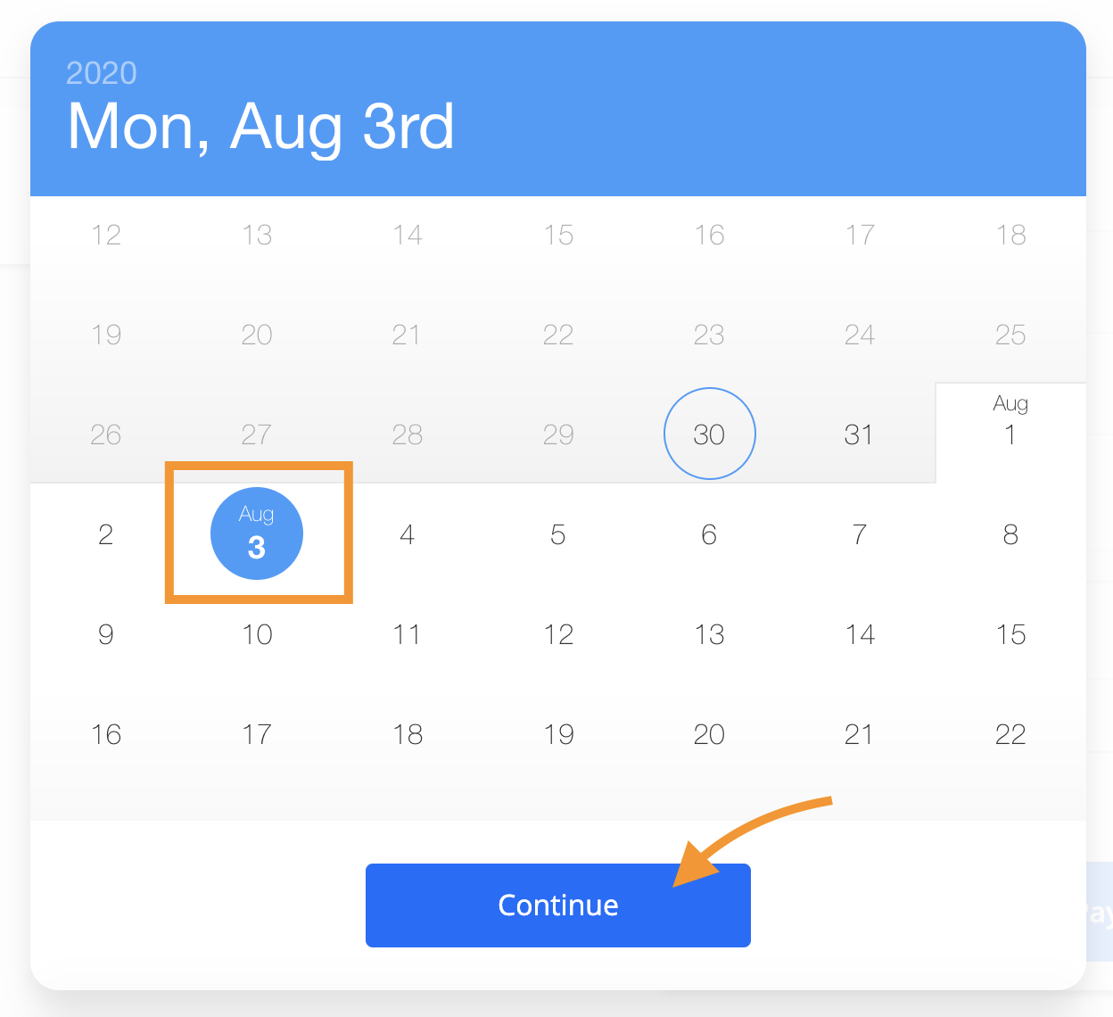 Screenshot of PayIt's Schedule Payment Calendar